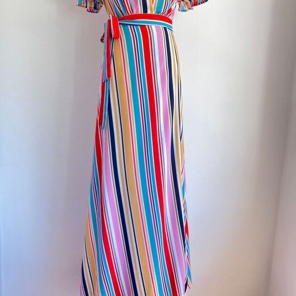 Louna Meghan Striped Multicolor Maxi Wrap Dress Size Small RTR Chic & Flowy - Picture 4 of 14